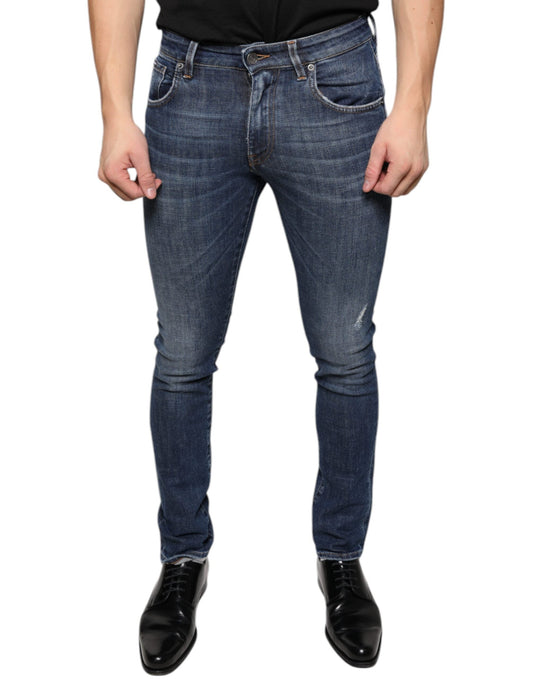 Dolce & Gabbana Dark Blue Washed Cotton Skinny Denim Men's Jeans