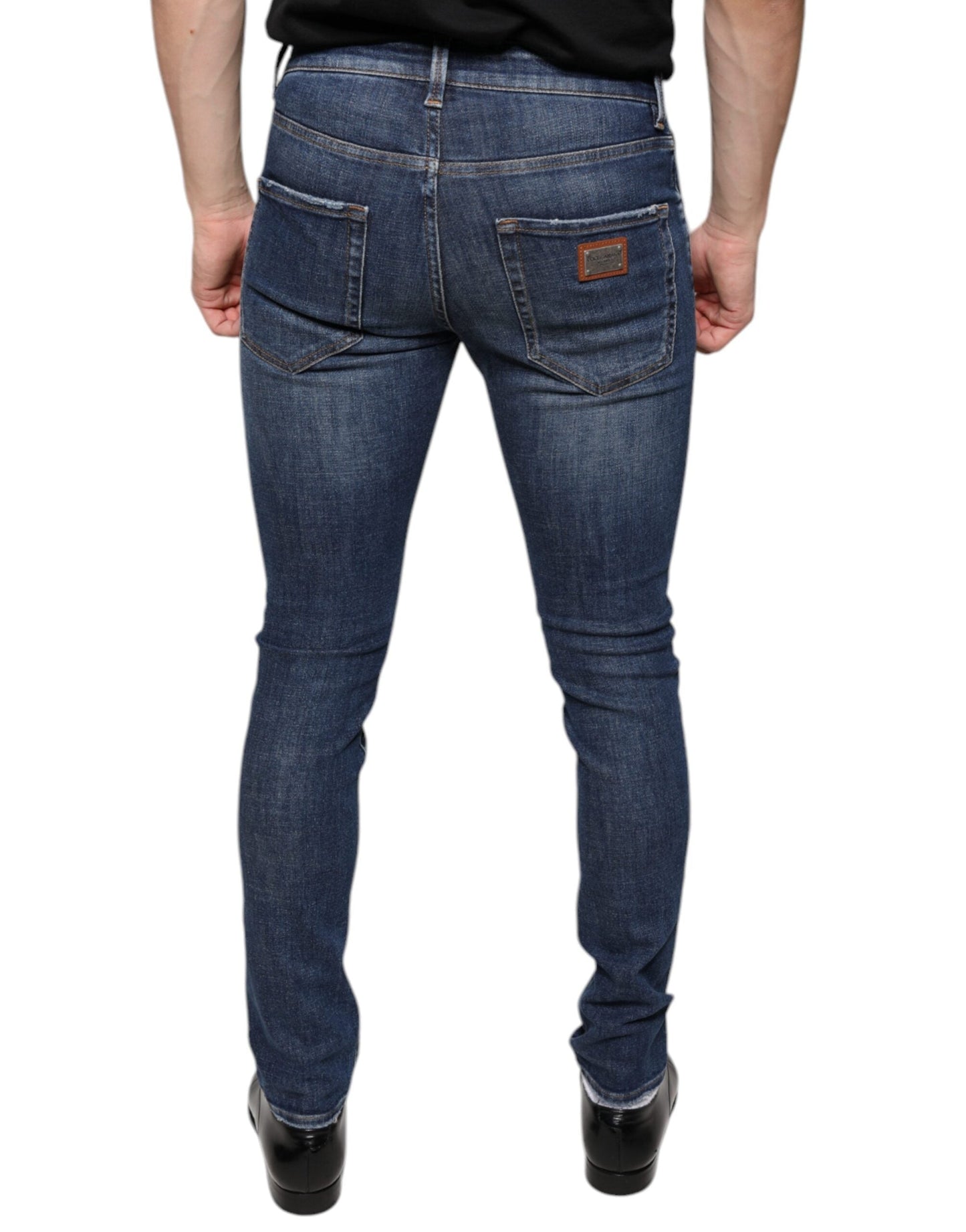 Dolce & Gabbana Dark Blue Washed Cotton Skinny Denim Men's Jeans