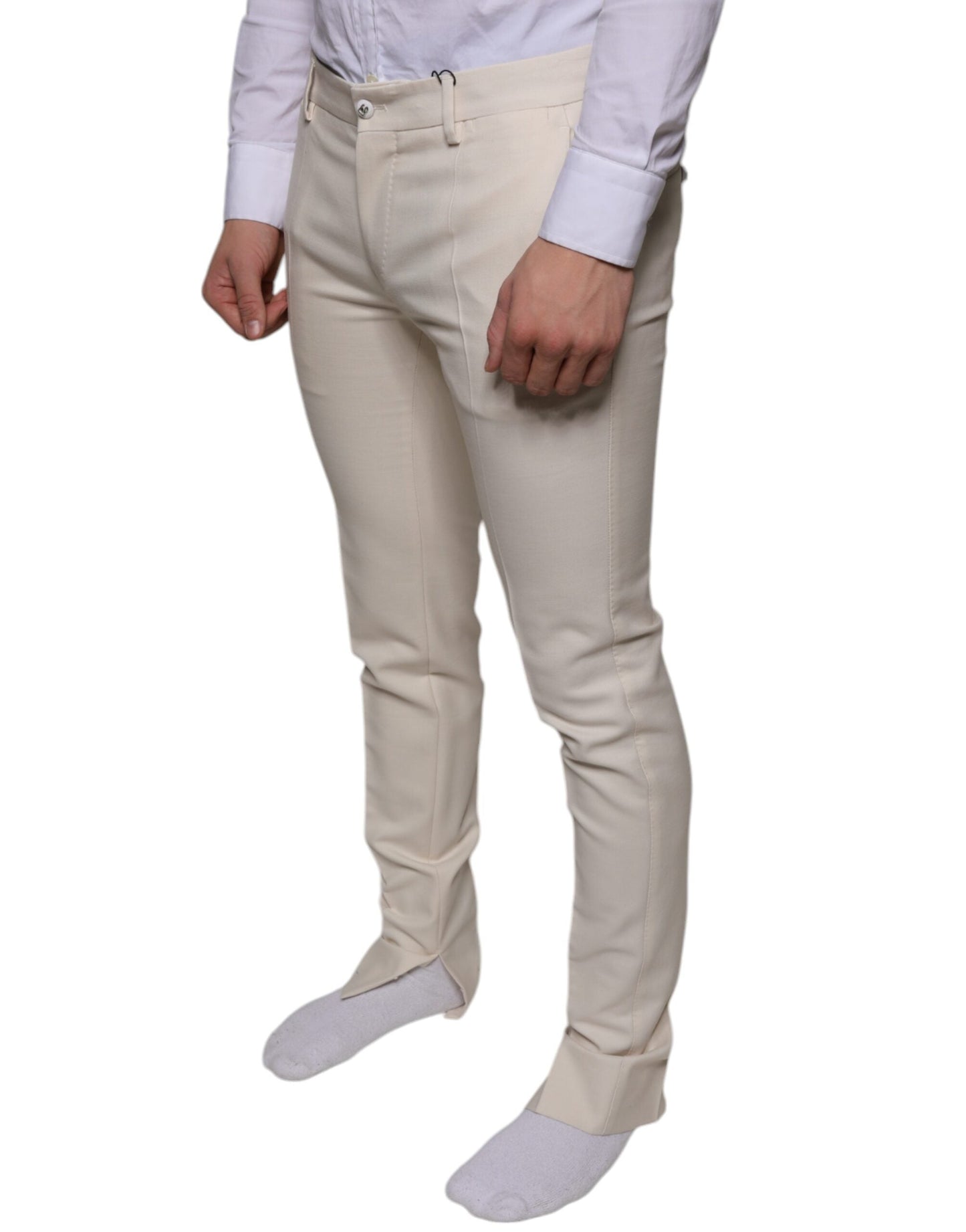 Dolce & Gabbana Off White Chino Wool Skinny Men's Pants