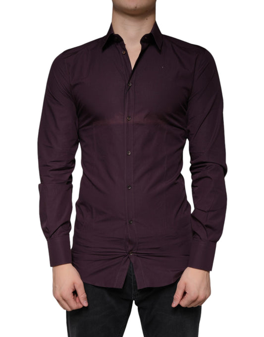 Dolce & Gabbana Dark Violet Cotton Dress GOLD Men Formal Men's Shirt (Pre-Owned)