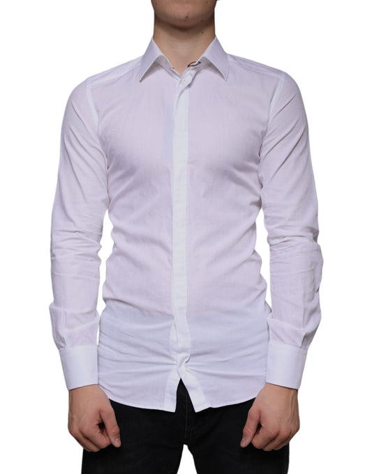 Dolce & Gabbana White Cotton Men Dress GOLD Formal Men's Shirt