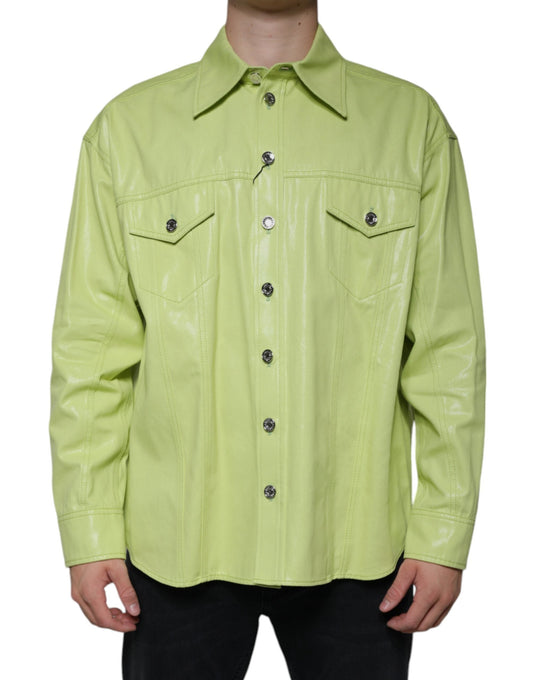 Dolce & Gabbana Green Cotton Collared Men Button Down Men's Shirt (Pre-Owned)