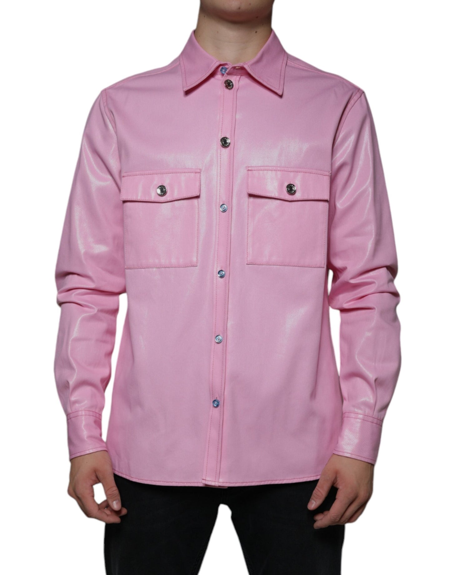 Dolce & Gabbana Pink Cotton Collared Button Down Men's Shirt