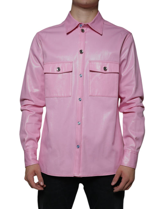 Dolce & Gabbana Pink Cotton Collared Button Down Men's Shirt