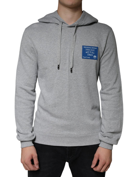 Dolce & Gabbana Gray Cotton Logo Hooded Sweatshirt Men's Sweater