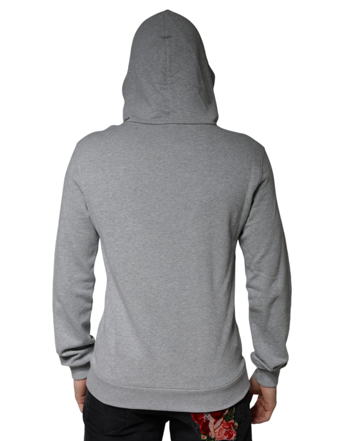 Dolce & Gabbana Gray Cotton Logo Hooded Sweatshirt Men's Sweater
