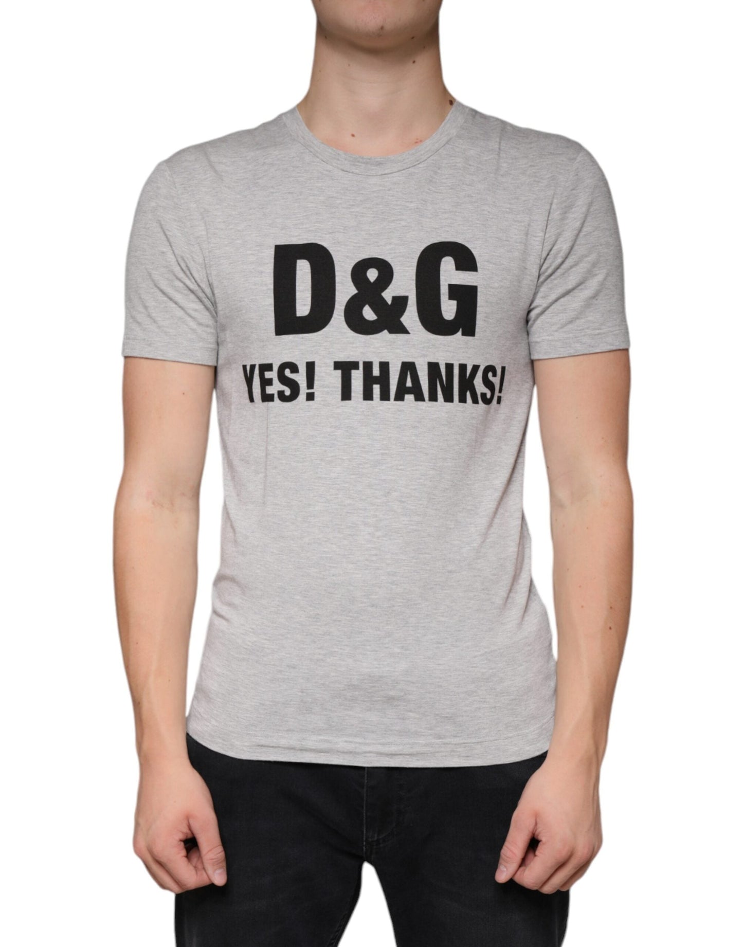 Dolce & Gabbana Gray Logo Print Crewneck Short Sleeve Men's T-shirt
