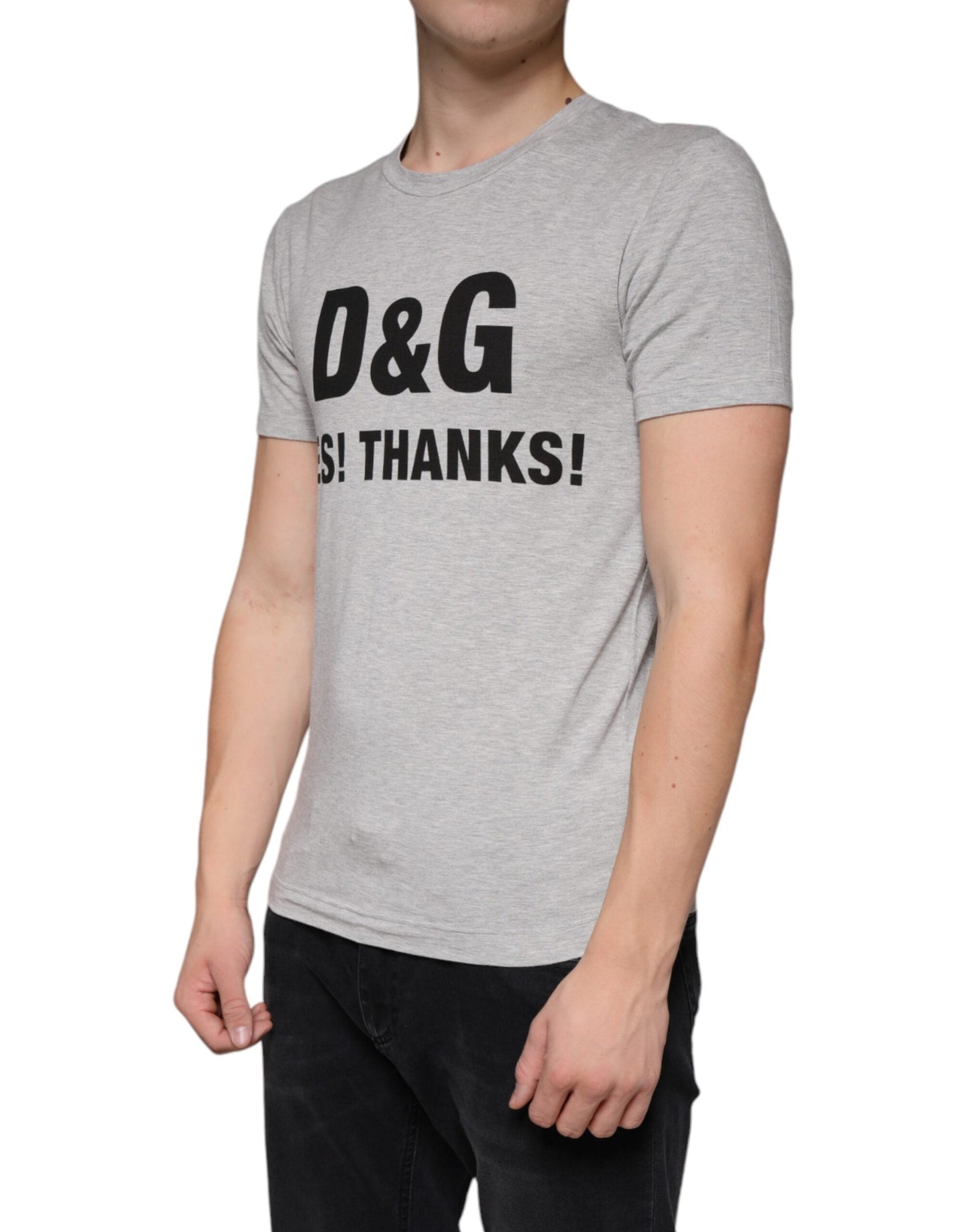 Dolce & Gabbana Gray Logo Print Crewneck Short Sleeve Men's T-shirt
