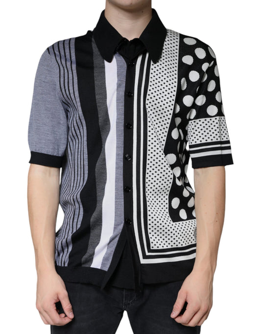 Dolce & Gabbana Black White Polka Dot Collared Polo Men's T-shirt