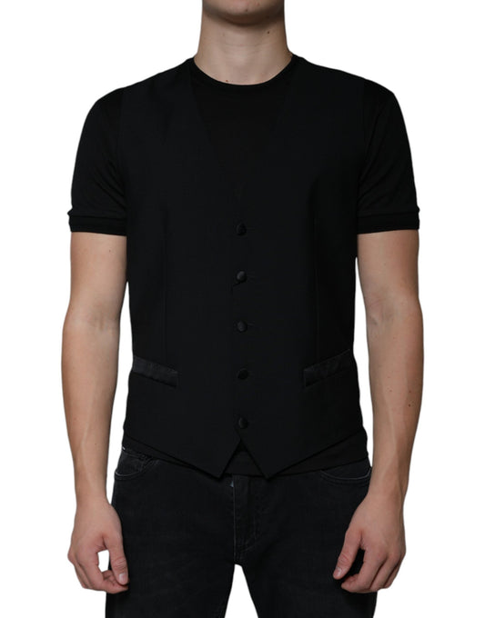 Dolce & Gabbana Black Wool Formal Dress Men Waistcoat Men's Vest
