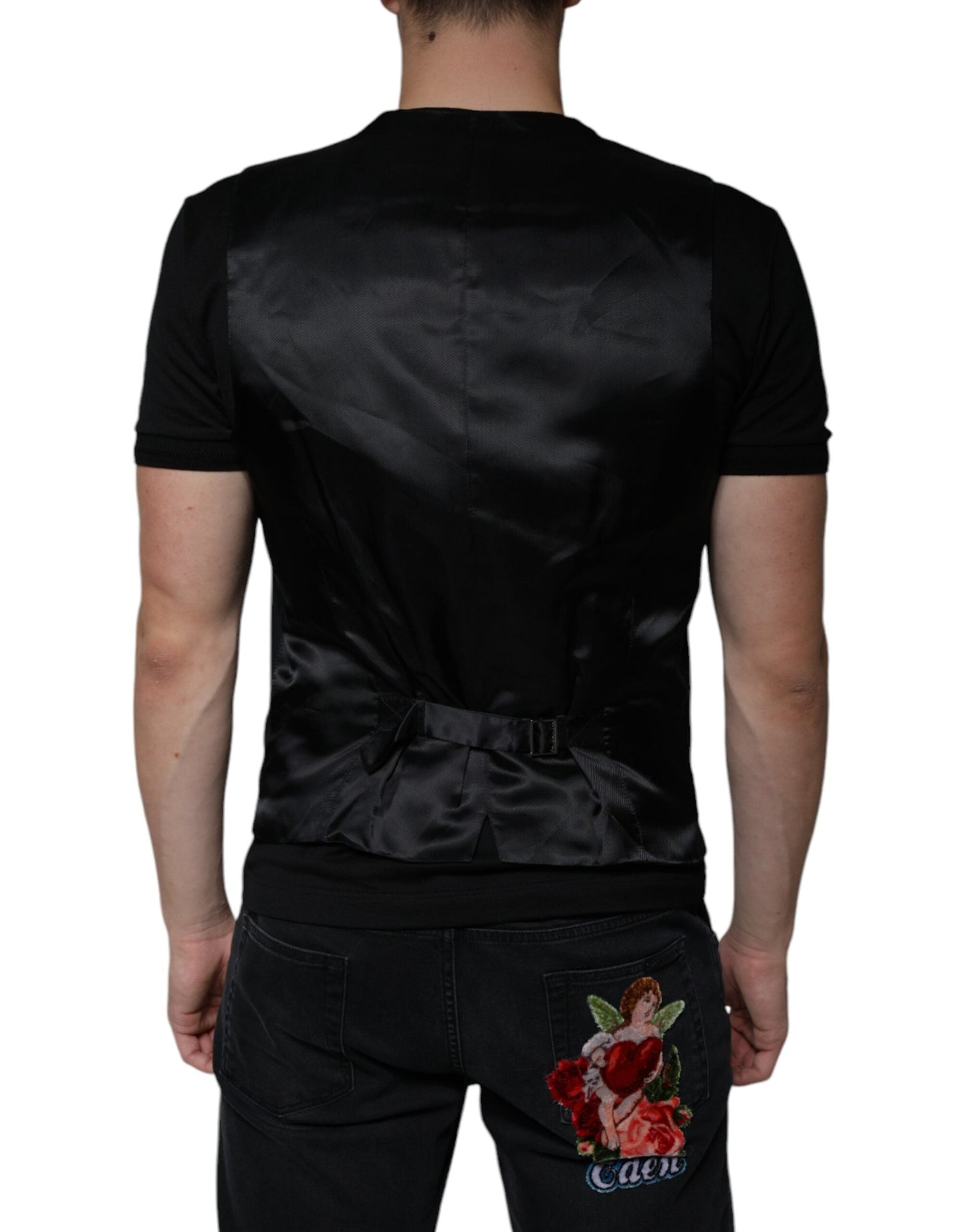 Dolce & Gabbana Black Wool Formal Dress Men Waistcoat Men's Vest