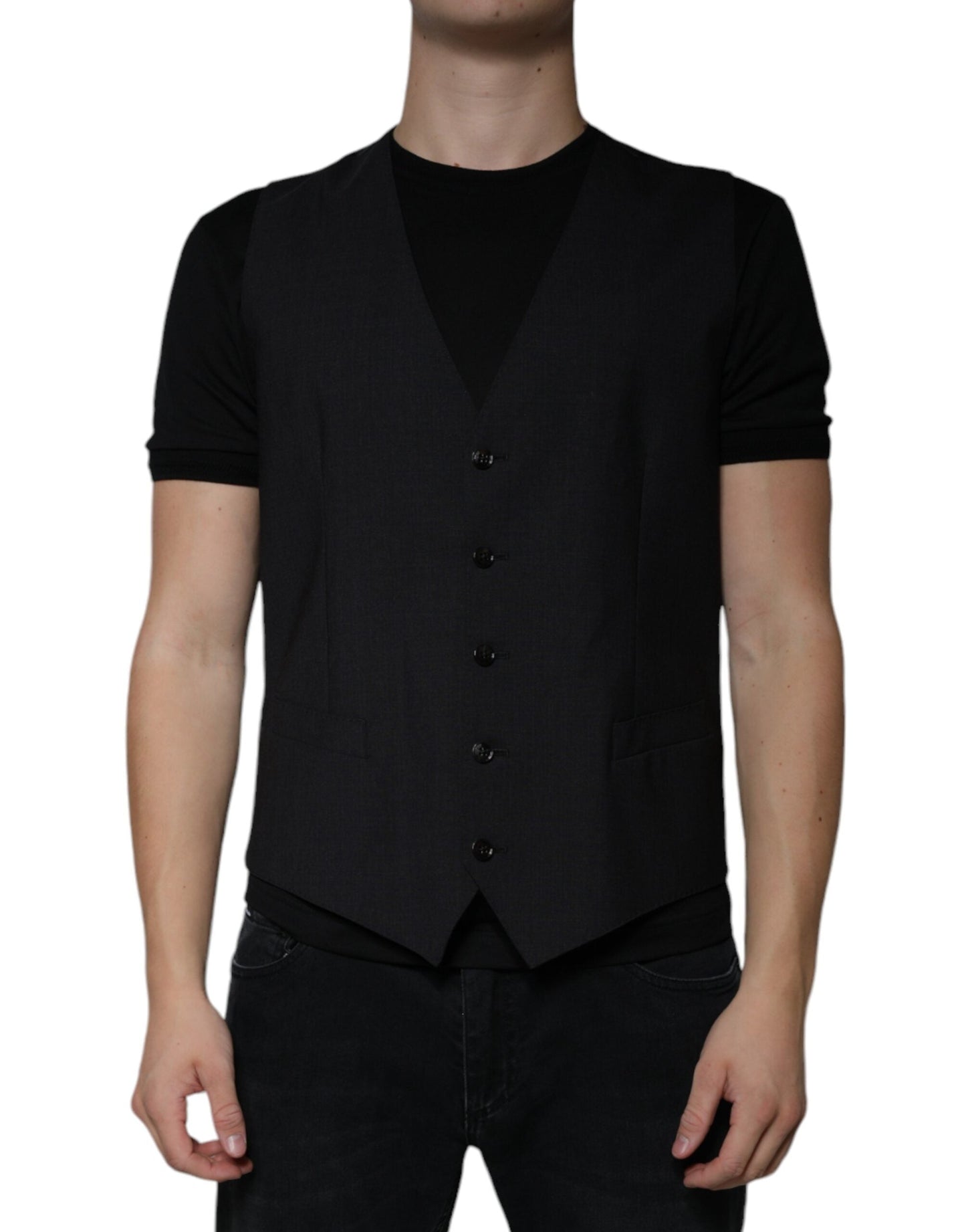 Dolce & Gabbana Black Wool Waistcoat Dress Formal Men's Vest (Pre-Owned)