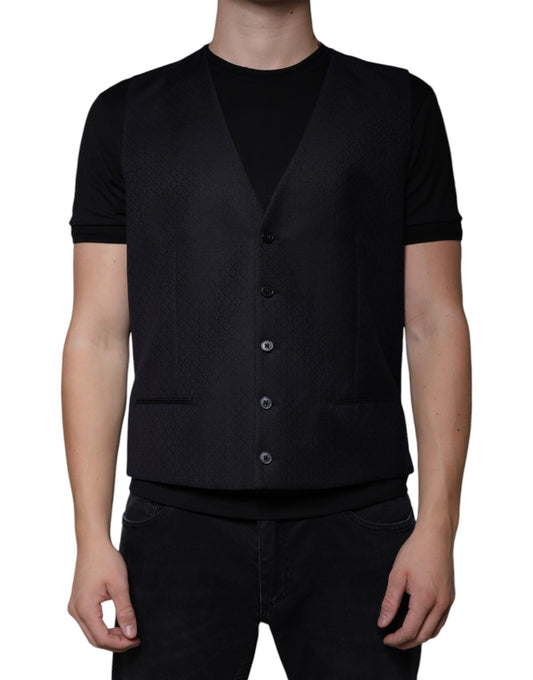 Dolce & Gabbana Black Wool Waistcoat Dress Formal Men's Vest