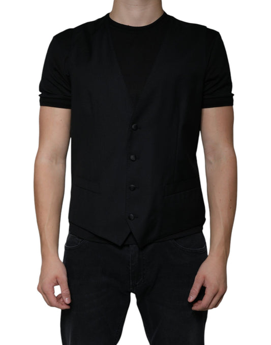 Dolce & Gabbana Black Wool Waistcoat Dress Formal Men's Vest