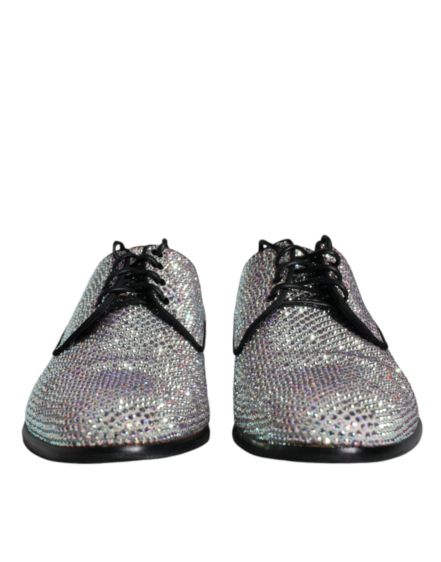 Dolce & Gabbana Silver Leather Rhinestones Derby Dress Men's Shoes (Pre-Owned)