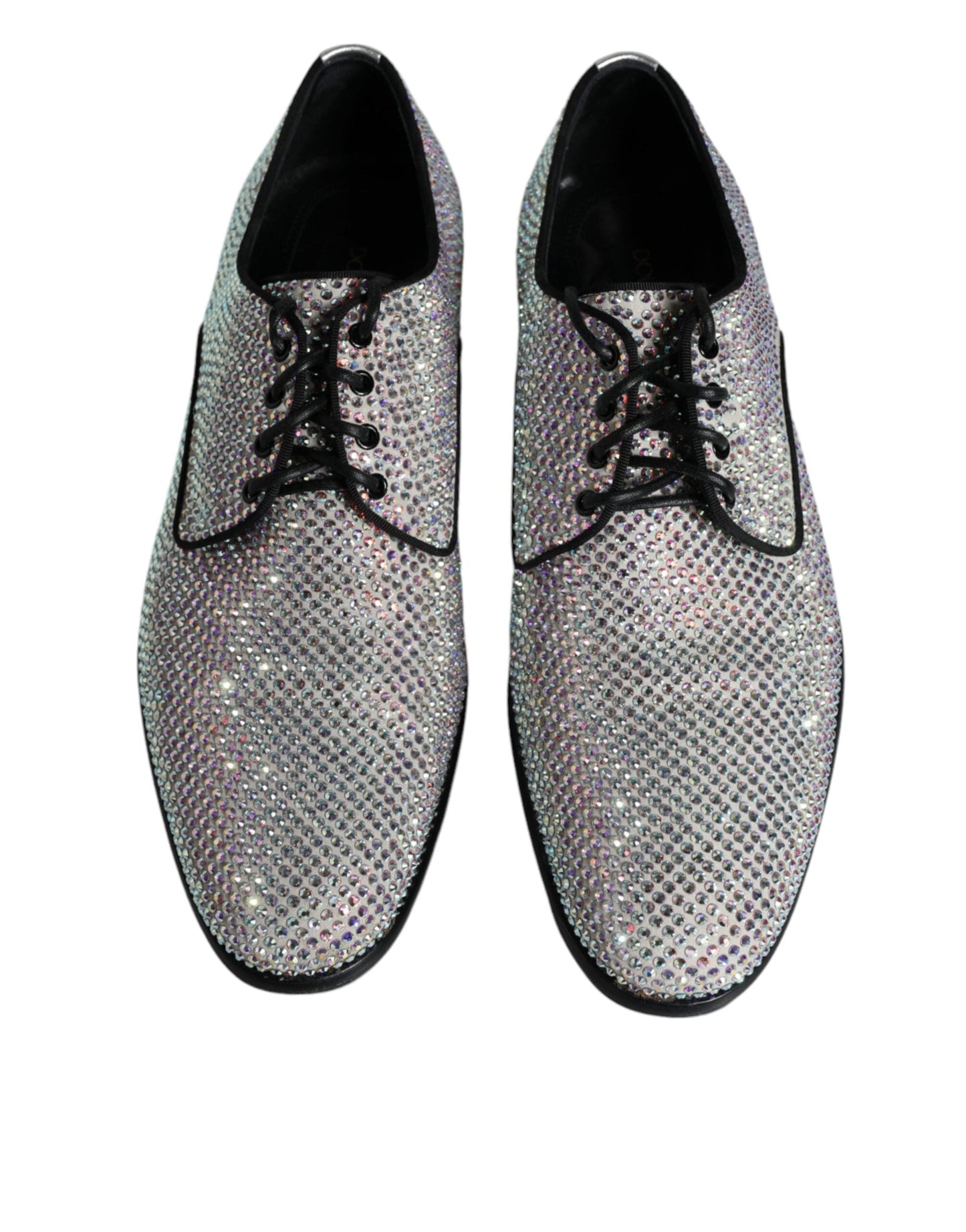Dolce & Gabbana Silver Leather Rhinestones Derby Dress Men's Shoes (Pre-Owned)