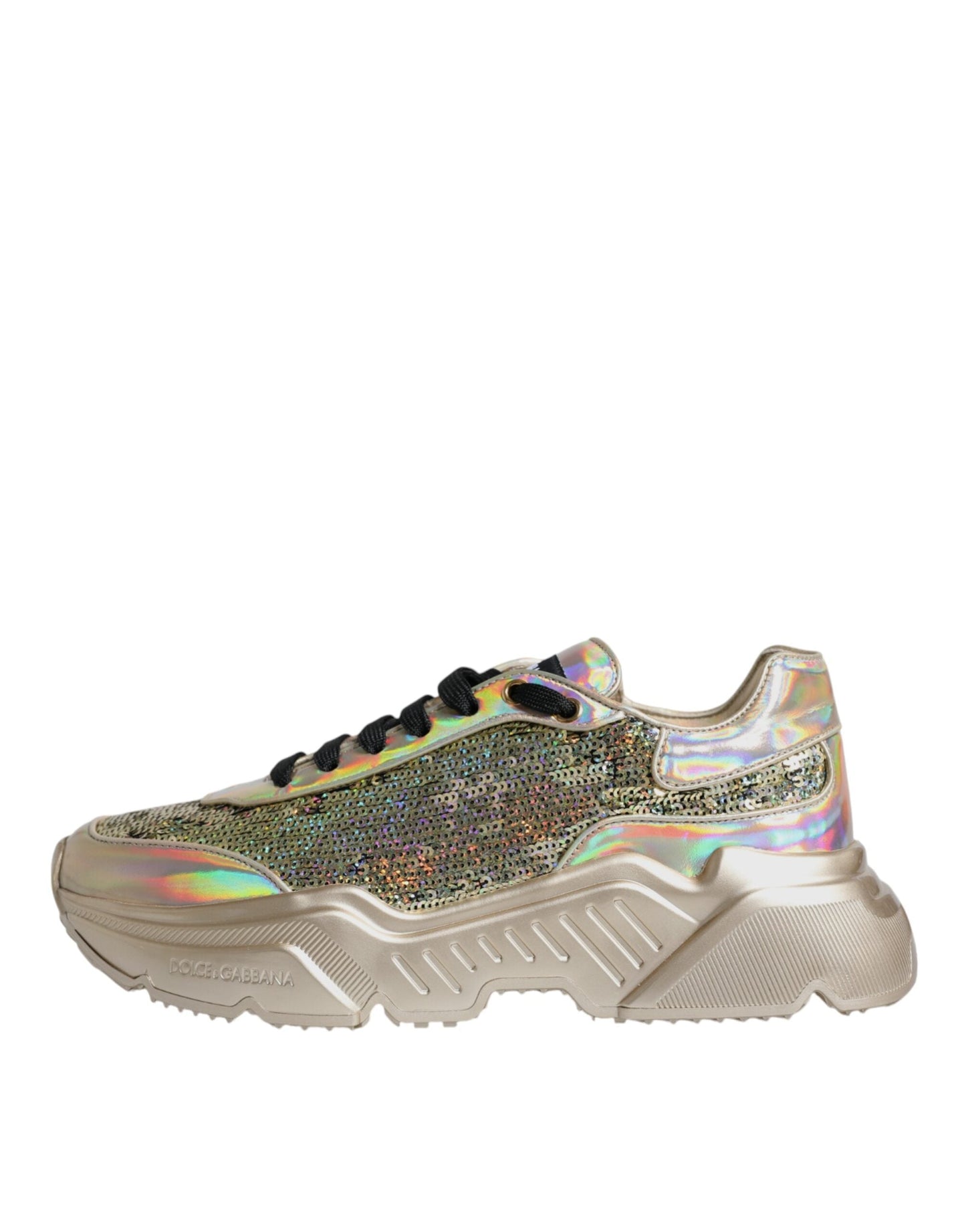Dolce & Gabbana Gold Sequin Iridiscent Daymaster Sneakers Men's Shoes