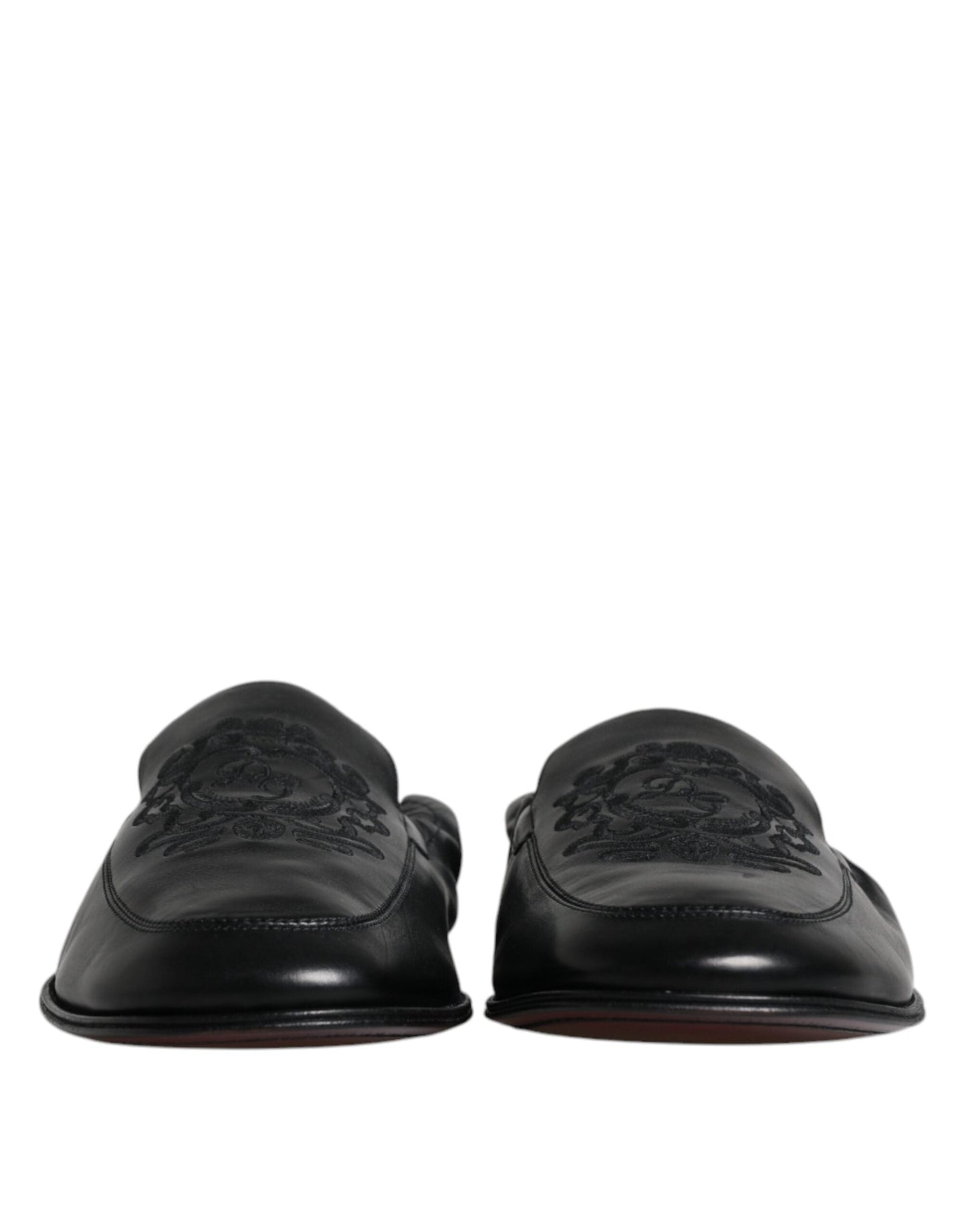 Dolce & Gabbana Black Logo Embroidered Leather Loafer Men Dress Men's Shoes