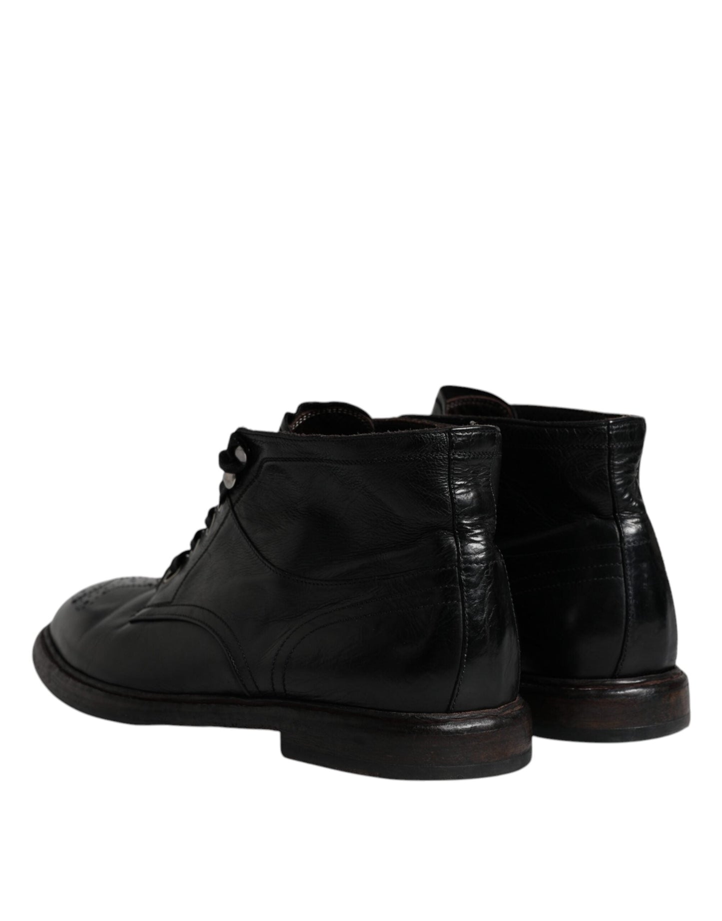 Dolce & Gabbana Black Leather Men Short Boots Lace Up Men's Shoes (Pre-Owned)