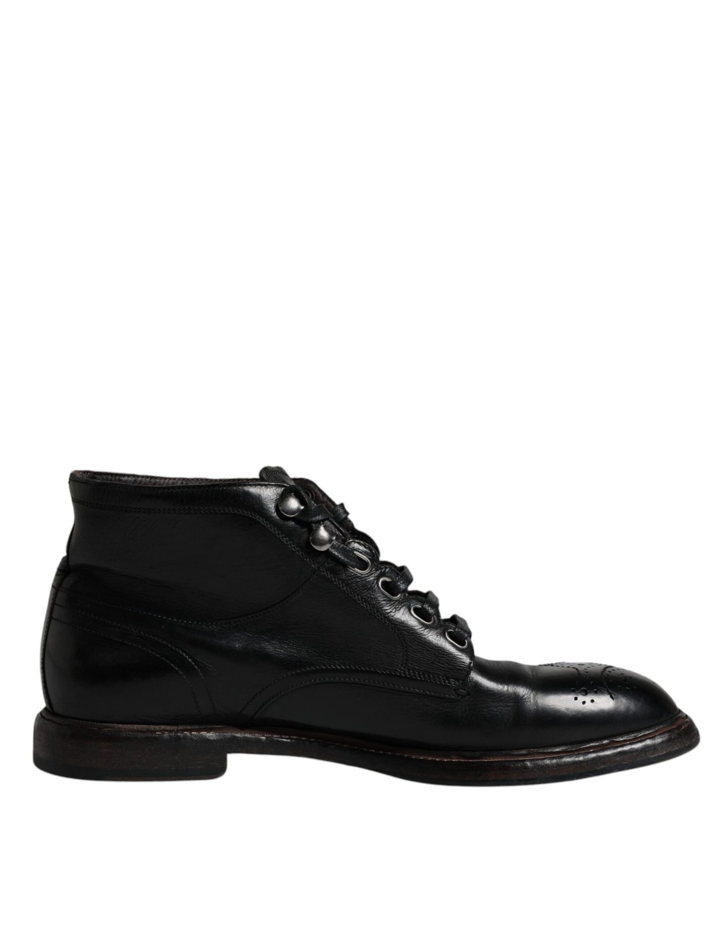 Dolce & Gabbana Black Leather Men Short Boots Lace Up Men's Shoes (Pre-Owned)