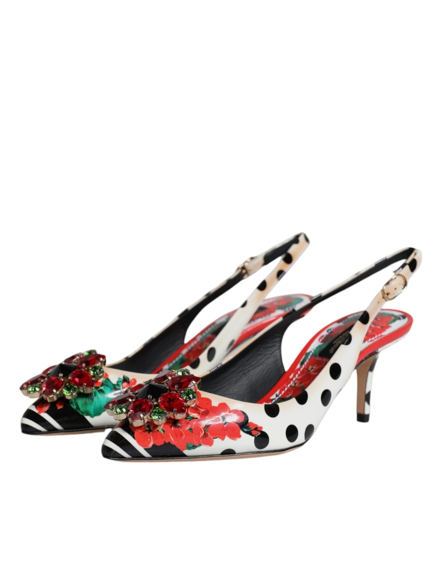 Dolce & Gabbana Multicolor Leather Crystal Heels Slingback Women's Shoes (Pre-Owned)