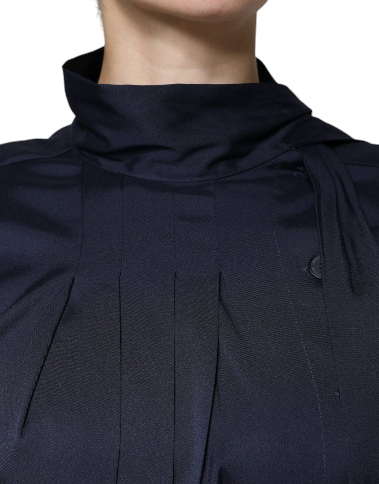 Ballantyne Dark Blue Long Sleeves Pleated A-line Maxi Women's Dress (Pre-Owned)