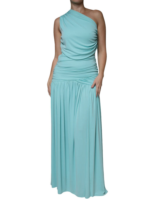 Christian Pellizzari Light Blue Jersey Long Drape One Shoulder Women's Dress (Pre-Owned)