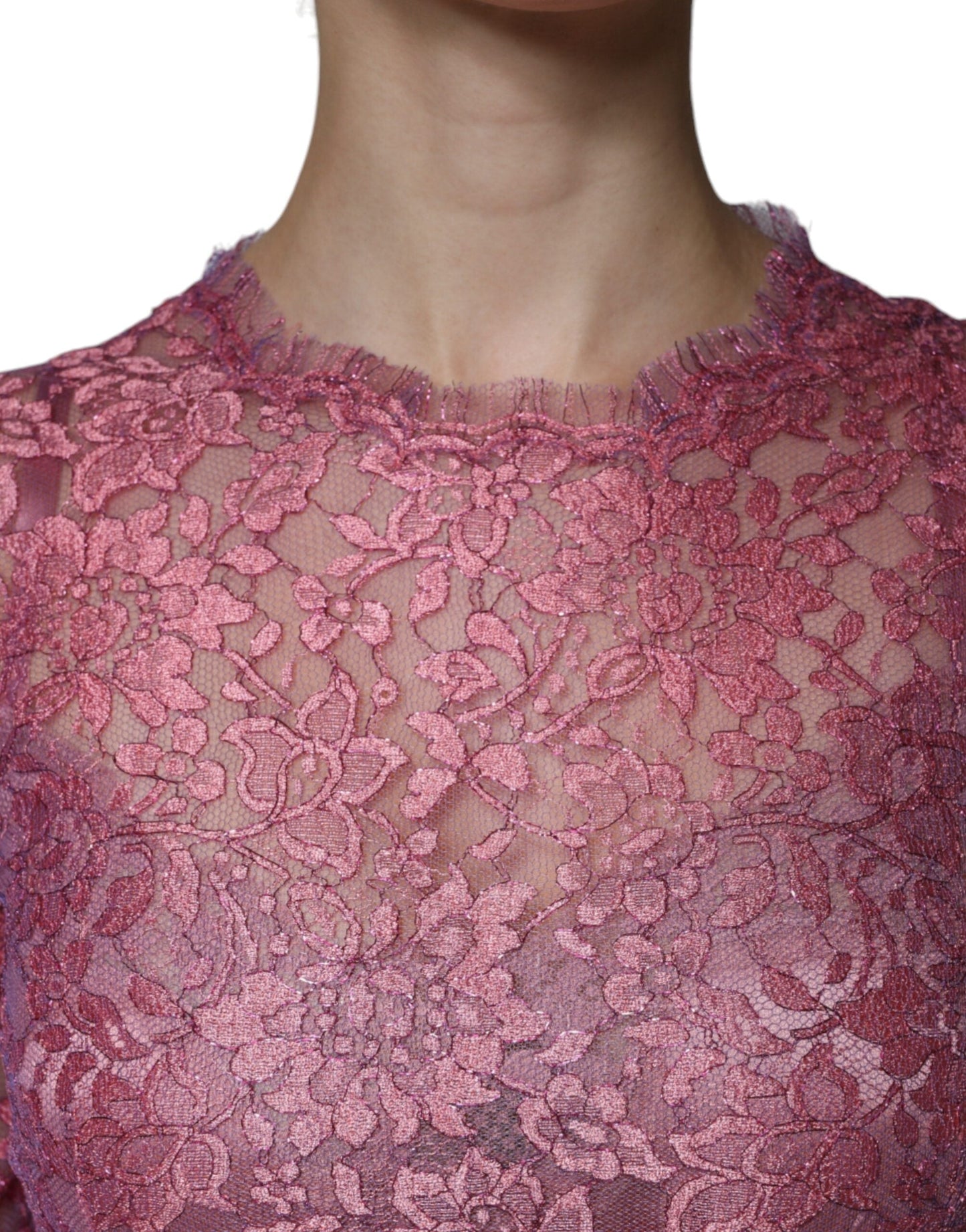 Dolce & Gabbana Fuchsia Floral Lace Long Sleeve Maxi Women's Dress (Pre-Owned)