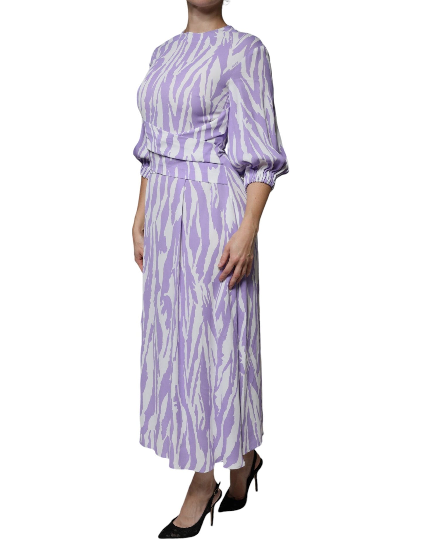 MSGM White Purple Patterned Viscose Short Sleeves Maxi Women's Dress (Pre-Owned)