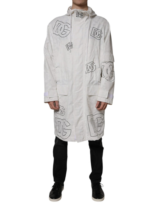 Dolce & Gabbana White Hooded Parka Polyester Trench Coat Men's Jacket (Pre-Owned)