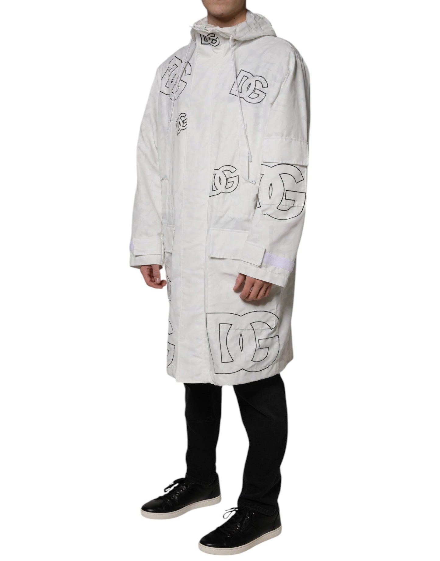 Dolce & Gabbana White Hooded Parka Polyester Trench Coat Men's Jacket (Pre-Owned)