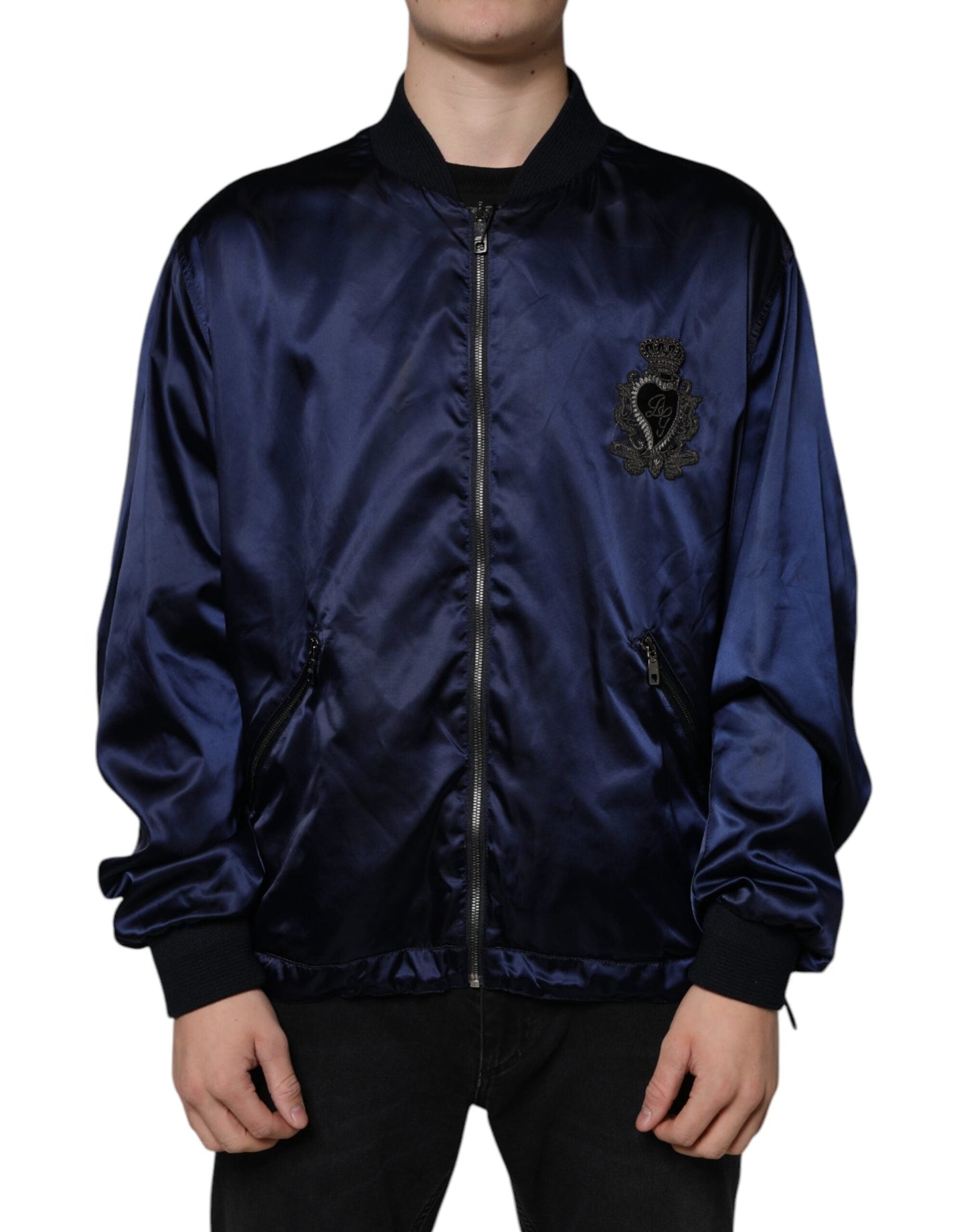 Dolce & Gabbana Blue Crown Heart Full Zip Men Bomber Men's Jacket (Pre-Owned)
