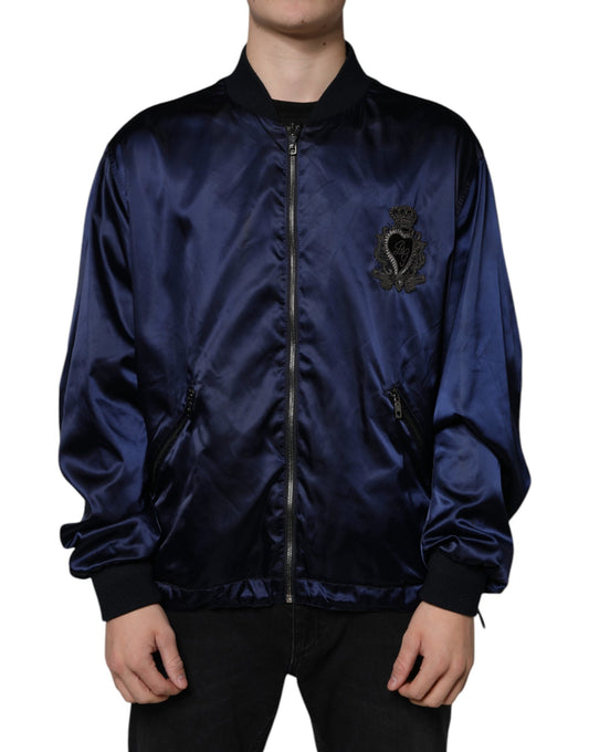Dolce & Gabbana Blue Crown Heart Full Zip Men Bomber Men's Jacket (Pre-Owned)