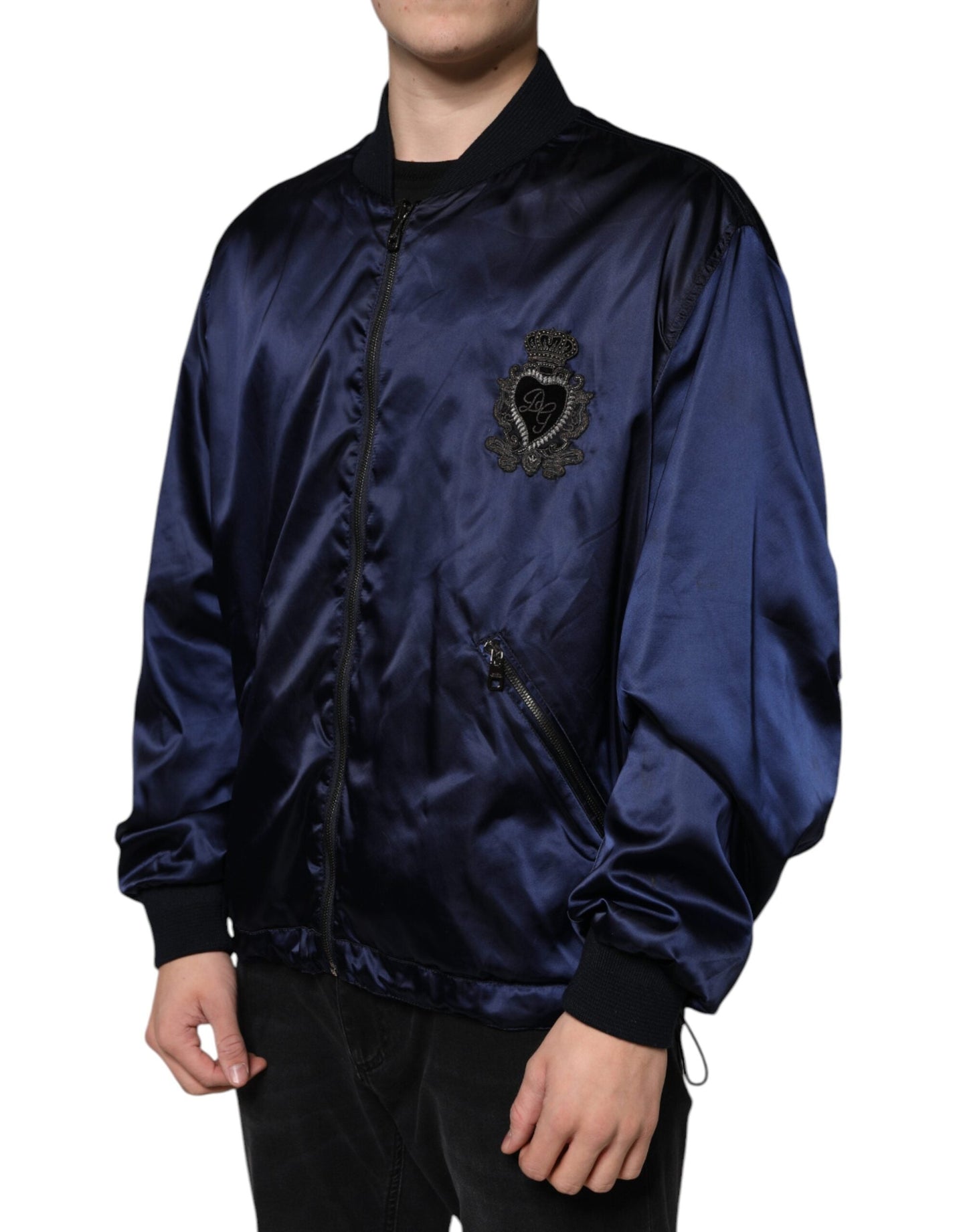 Dolce & Gabbana Blue Crown Heart Full Zip Men Bomber Men's Jacket (Pre-Owned)