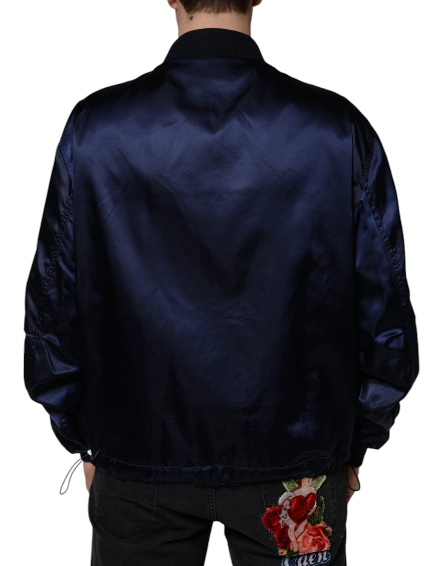 Dolce & Gabbana Blue Crown Heart Full Zip Men Bomber Men's Jacket (Pre-Owned)