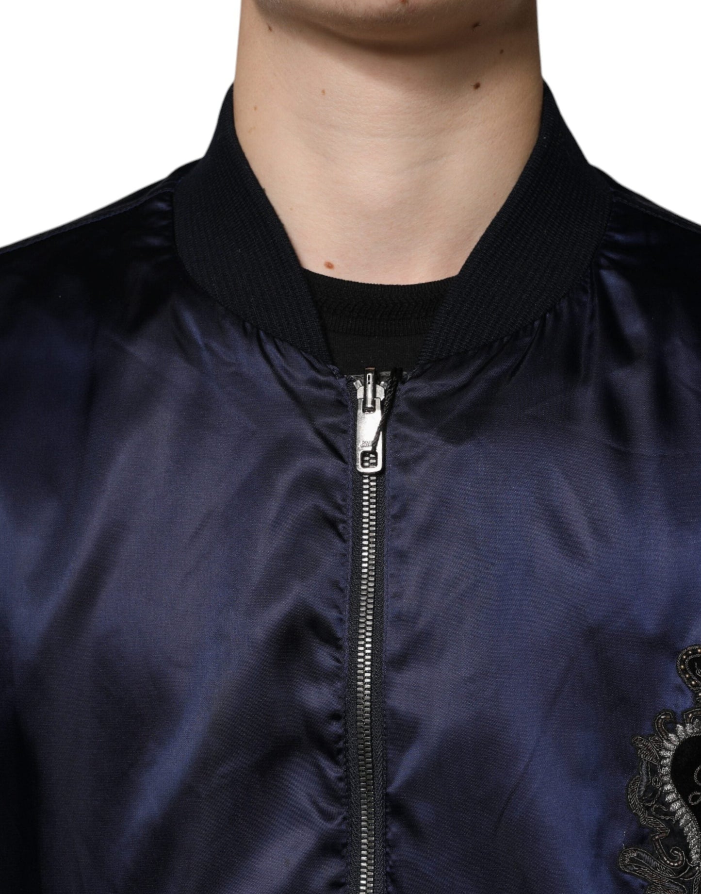 Dolce & Gabbana Blue Crown Heart Full Zip Men Bomber Men's Jacket (Pre-Owned)