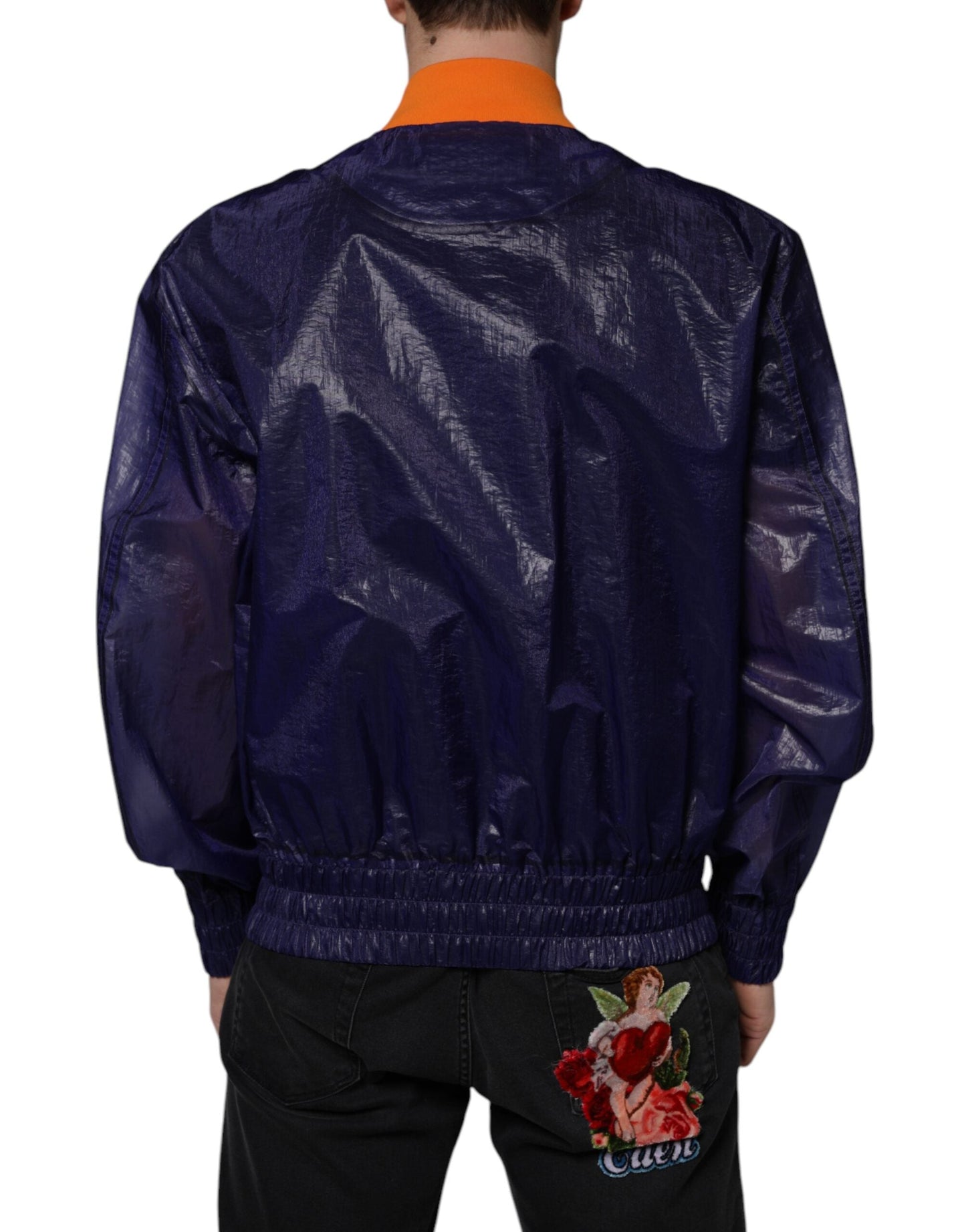 Dolce & Gabbana Blue Cotton Stretch Full Zip Bomber Men's Jacket
