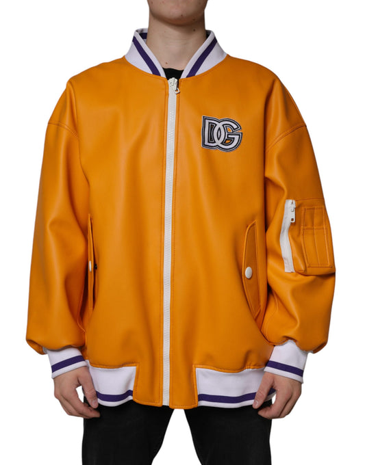 Dolce & Gabbana Orange White Full Zip Jersey Bomber Men's Jacket