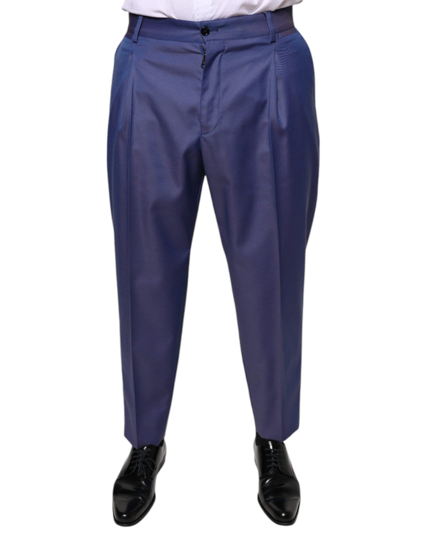 Dolce & Gabbana Blue Wool Tapered Formal Dress Men's Pants