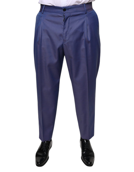 Dolce & Gabbana Blue Wool Tapered Formal Dress Men's Pants