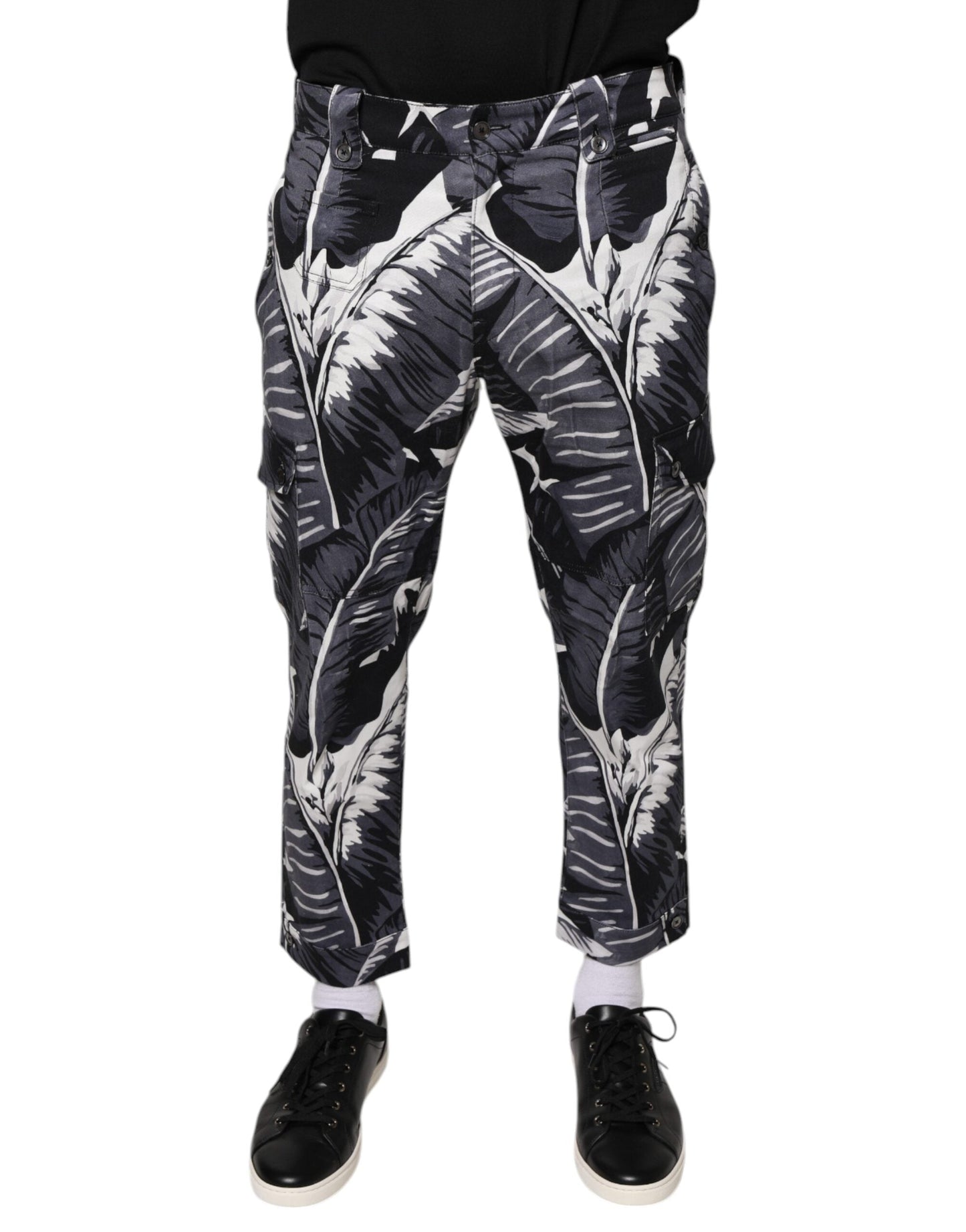 Dolce & Gabbana Gray Banana Leaf Cotton Stretch Capri Men's Pants
