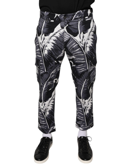 Dolce & Gabbana Gray Banana Leaf Cotton Stretch Capri Men's Pants