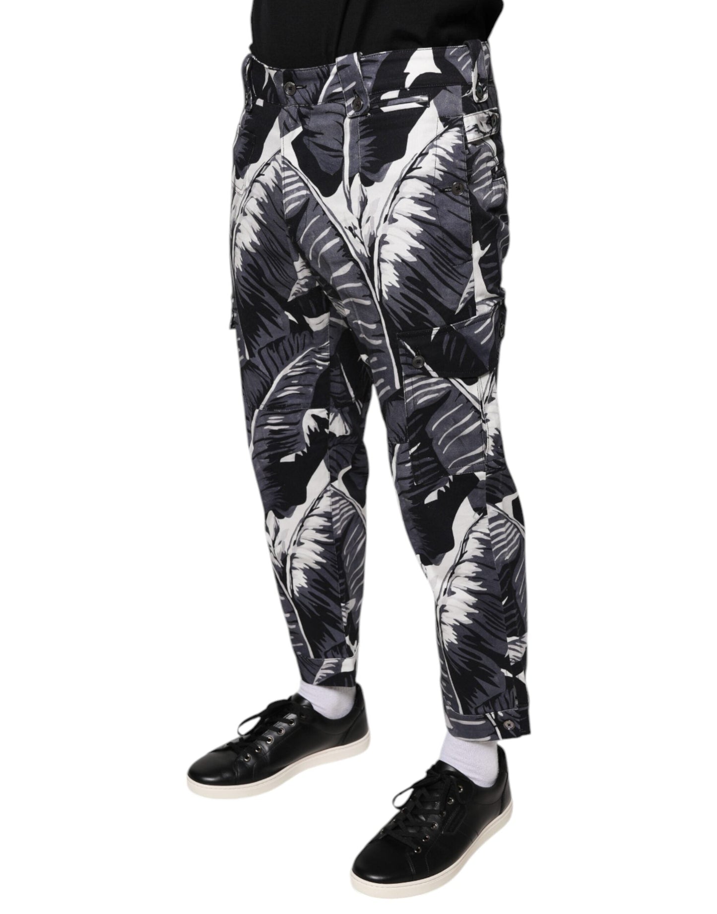 Dolce & Gabbana Gray Banana Leaf Cotton Stretch Capri Men's Pants
