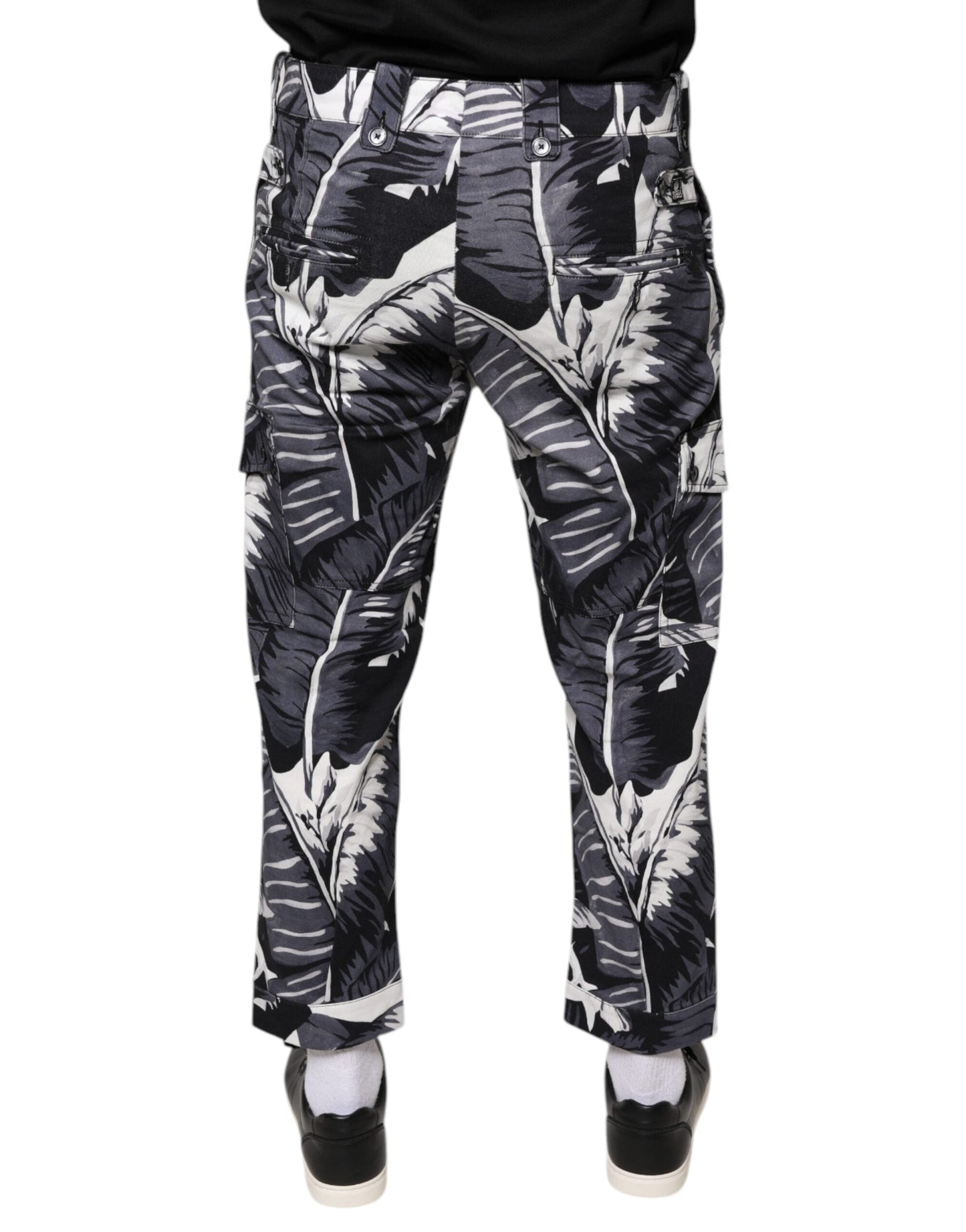 Dolce & Gabbana Gray Banana Leaf Cotton Stretch Capri Men's Pants