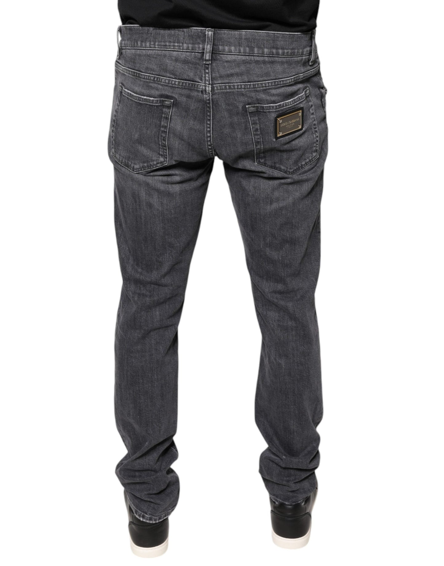 Dolce & Gabbana Dark Gray Tattered Cotton Skinny Denim Men's Jeans (Pre-Owned)