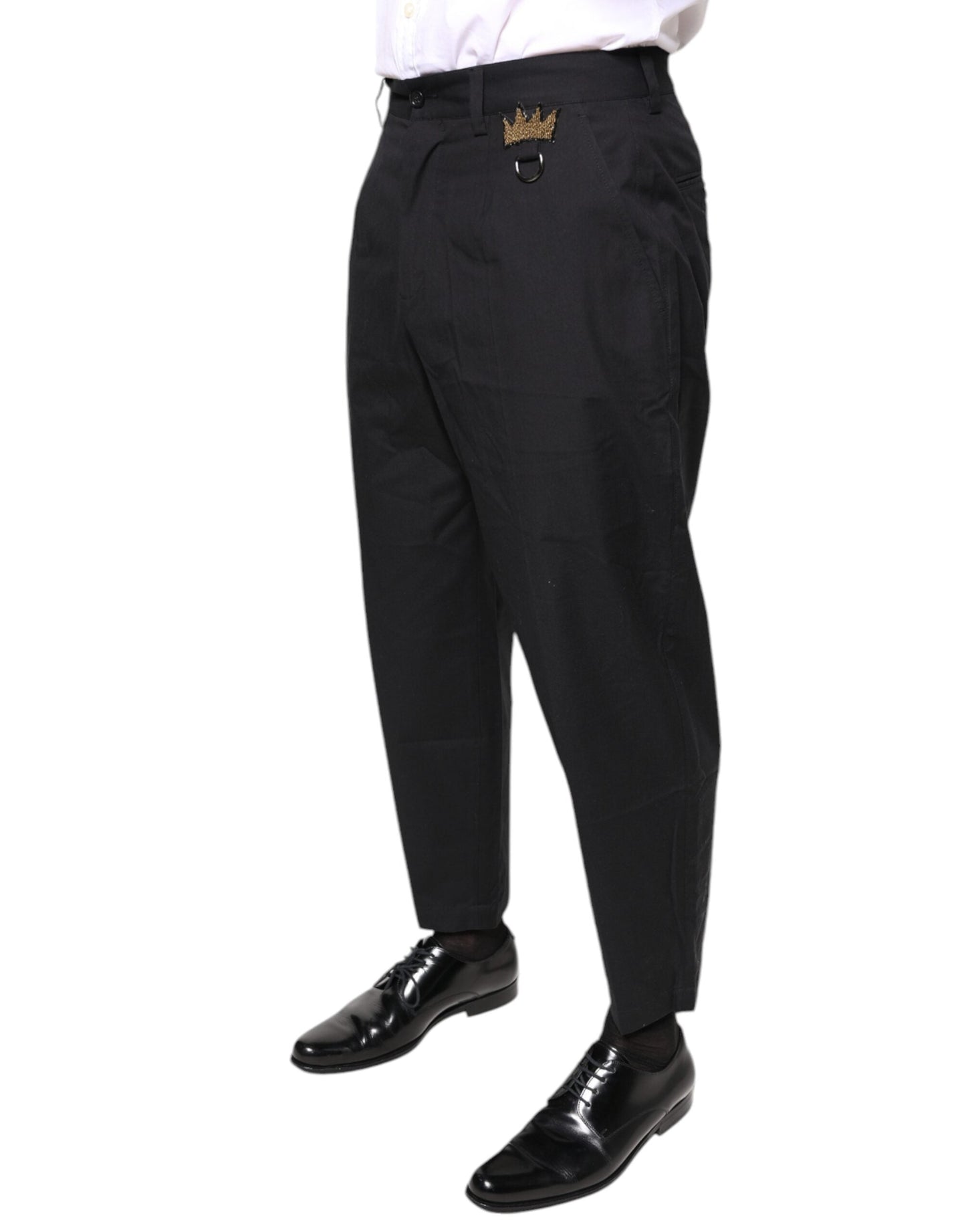 Dolce & Gabbana Black Crown Cotton Dress Men's Pants