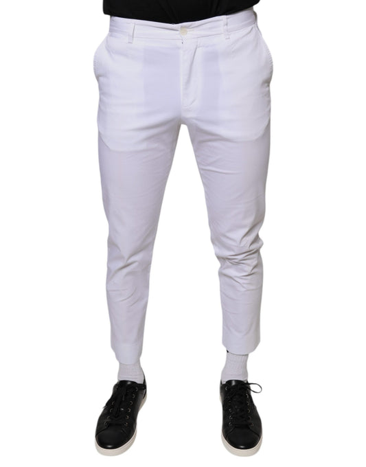 Dolce & Gabbana White Cotton Skinny Dress Men's Pants (Pre-Owned)