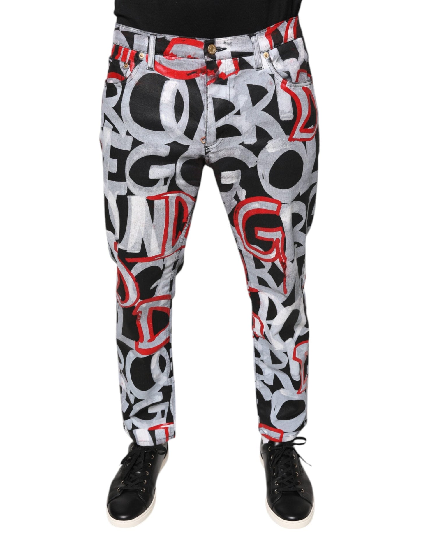 Dolce & Gabbana Multicolor Cotton Monogram Skinny Denim Men's Jeans (Pre-Owned)