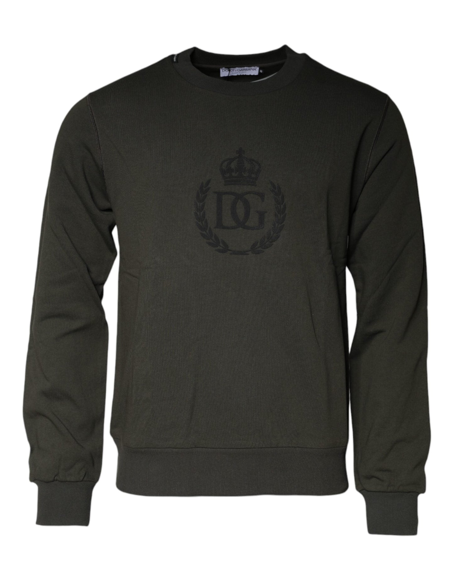Dolce & Gabbana Army Green Crown Cotton Sweatshirt Men's Sweater
