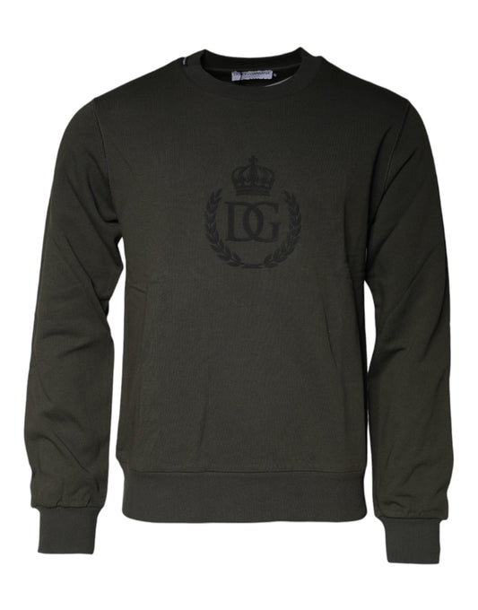Dolce & Gabbana Army Green Crown Cotton Sweatshirt Men's Sweater